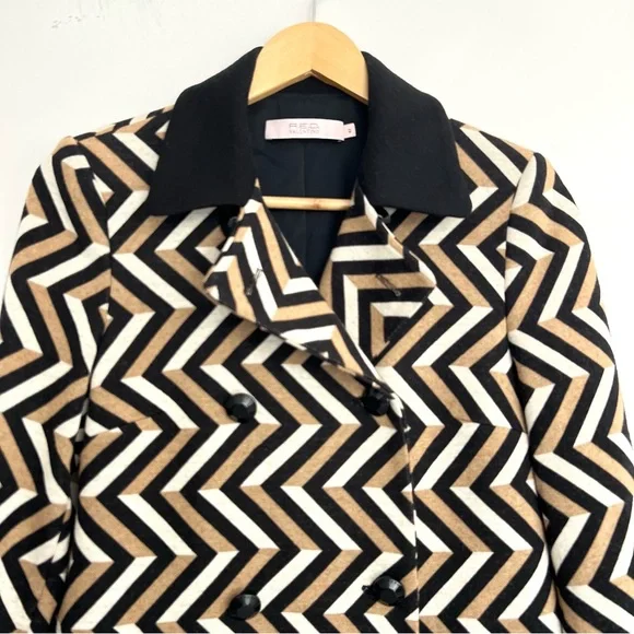 RED VALENTINO Wool Blend Multicolor Mid Length Double Breasted Pea Coat Sz 42 - Picture 11 of 16